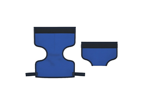 Children's X-ray gonad shields providing effective protection during diagnostic examinations.