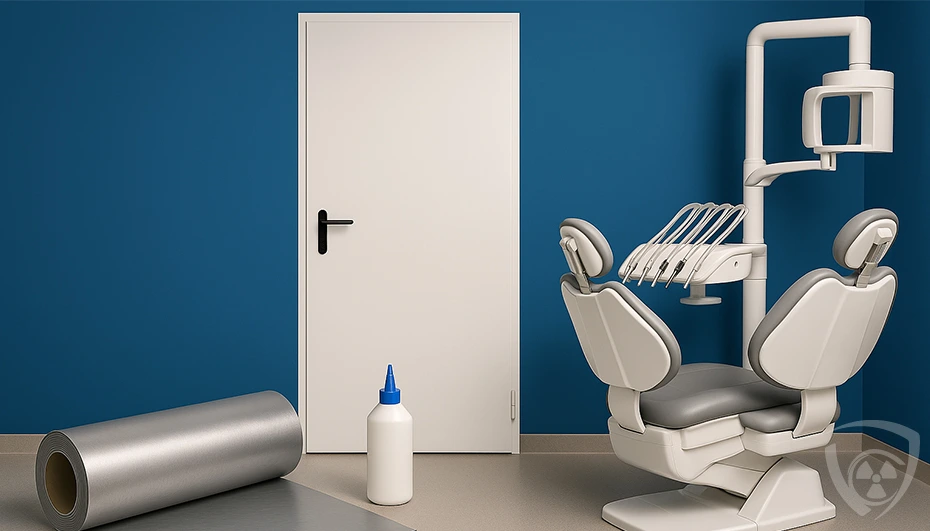 Doors with applied lead foil – full protective coverage.