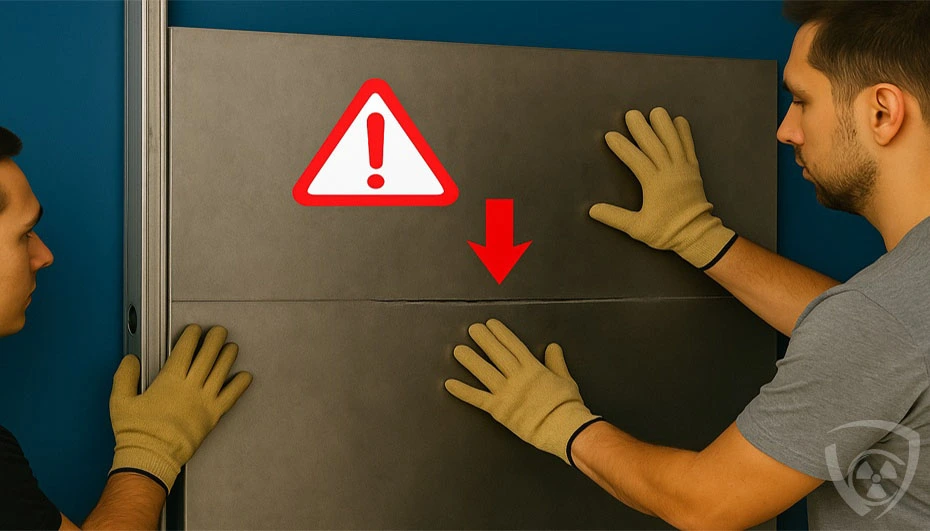 A common installation error in X-ray shielding – incorrect alignment of the lead sheet Lead sheet installation error in X-ray shielding – visible gap between panels