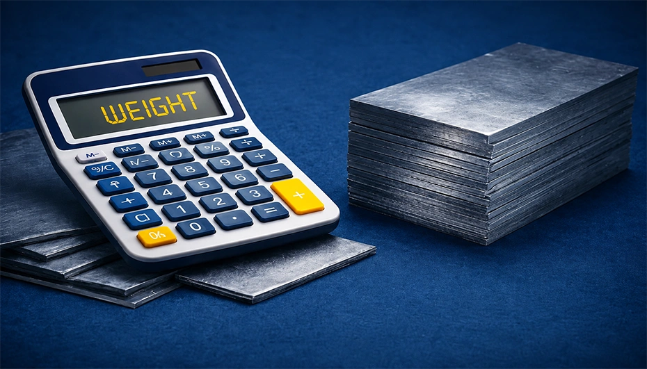 Lead sheet weight calculator and Pb sheets – weight calculation visualization A calculator used to calculate the weight of lead sheets placed next to stacked Pb sheets, visualizing the weight of a high-density material.