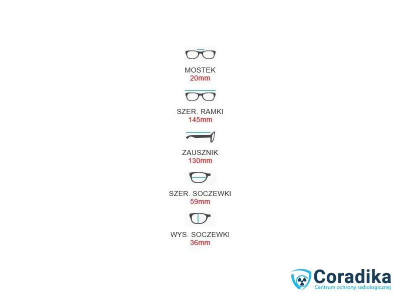 Okulary RTG typu Neon (ON) – ochrona oczu przed promieniowaniem rentgenowskim Coradika – rozmiary