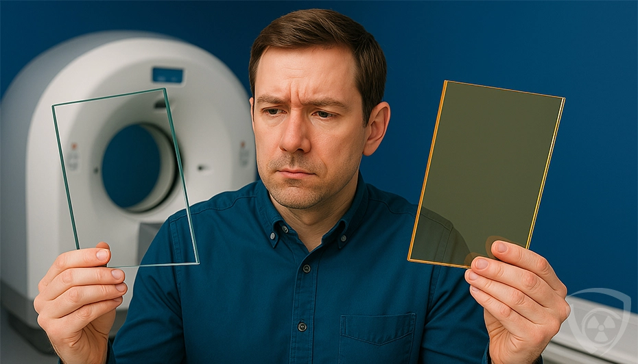 Szkło ołowiane zainstalowane w oknie kontrolnym w pracowni RTG