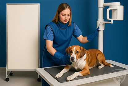 The use of lead foil in x-ray examinations in veterinary medicine.