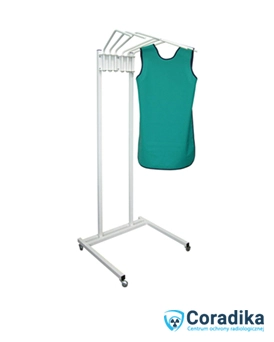 Mobile stand hanger (WT/WS) for storing X-ray protective clothing, equipped with wheels for easy movement.