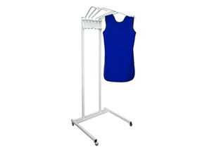 X-ray apron hangers designed for safe storage of radiation protective clothing.