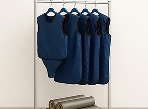 Hangers, protective blankets and accessories for storing and using X-ray protective clothing.